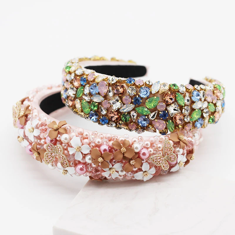 

Повязка для волос Стразы в стиле барокко с кристаллами бабочками и цветами Женская массивная повязка для волос с металлическими цветами ро...