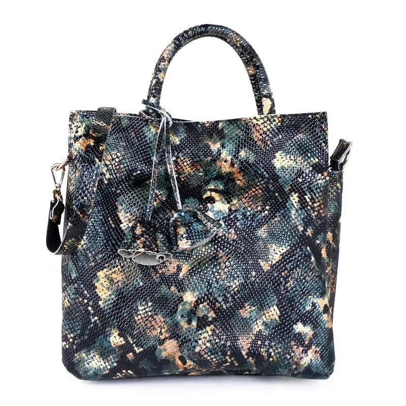 2021 New Casual Snake Pattern Handbag Women Big Tote Bag Genuine Leather Handbags for Ladies Elegant Shoulder | Багаж и сумки
