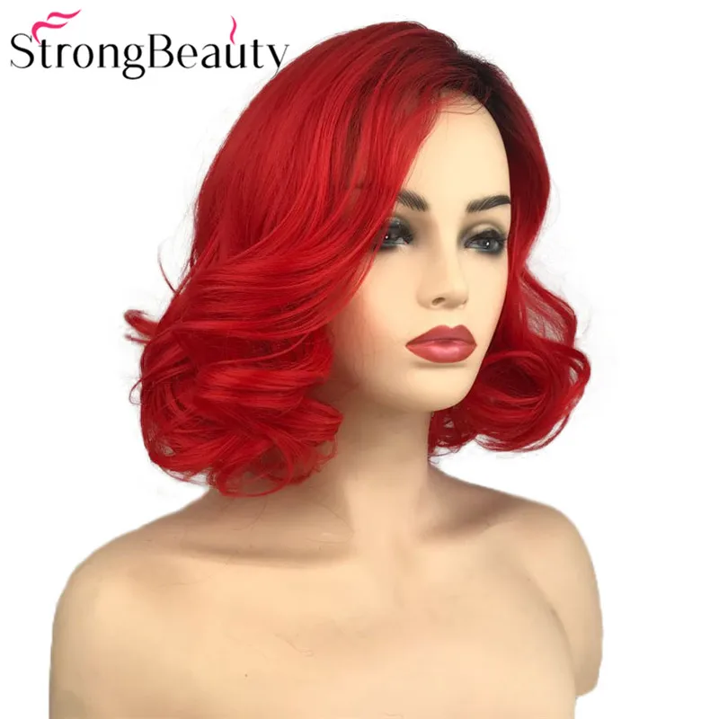 StrongBeauty короткие красные парики тела волнистый синтетический парик женщин леди Жаростойкие волосы