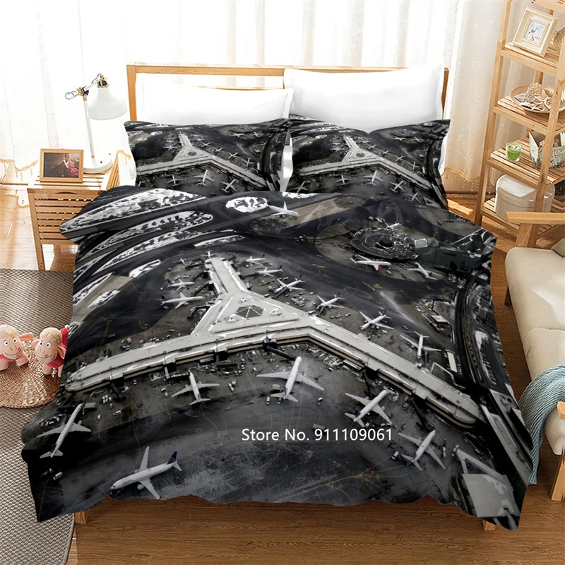 

3D Digital Printing Airplane Down Bed Cover Pillowcase Children Boys and Girls Bedclothes Cover Blue Sky Bedspread Home Textile