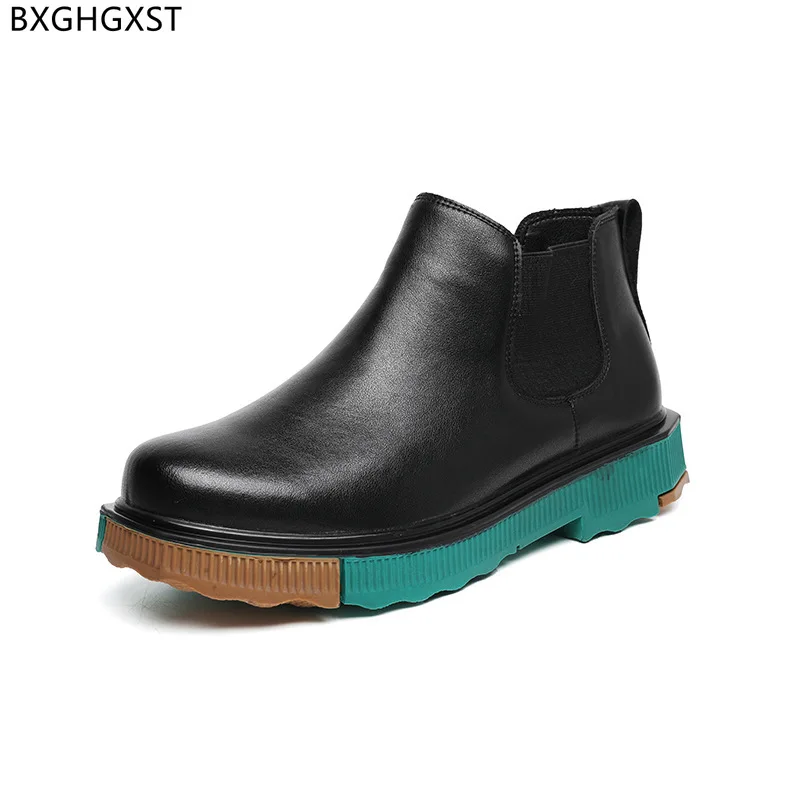 

Platform Chelsea Boots for Men Male Black Shoes Men Ankle Boots for Man 2023 Leather Boots Men Luxury Brand Shoes Man Chaussure