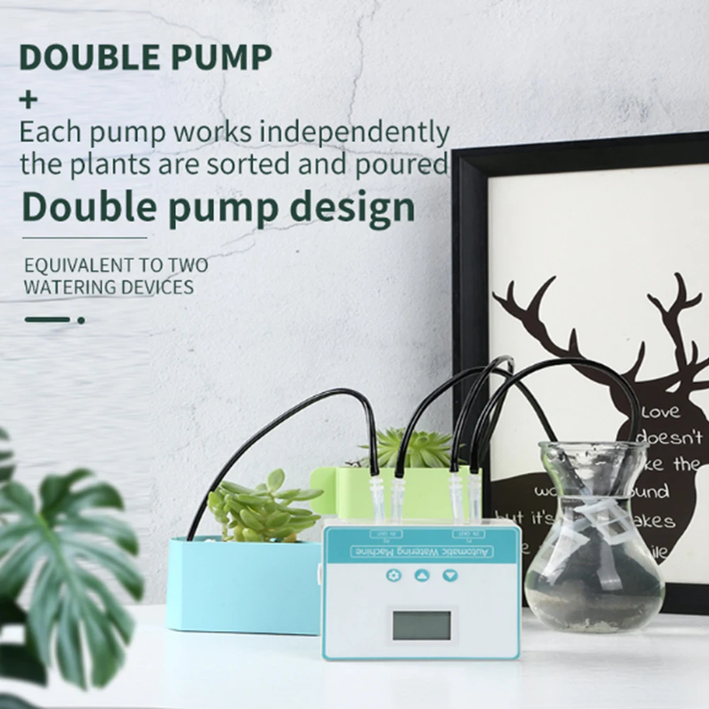 

Watering Device DC 5V Double Water Pump Automatic Timer Safe Easy Install Two Modes Intelligent ABS Indoor Outdoor Potted Plant