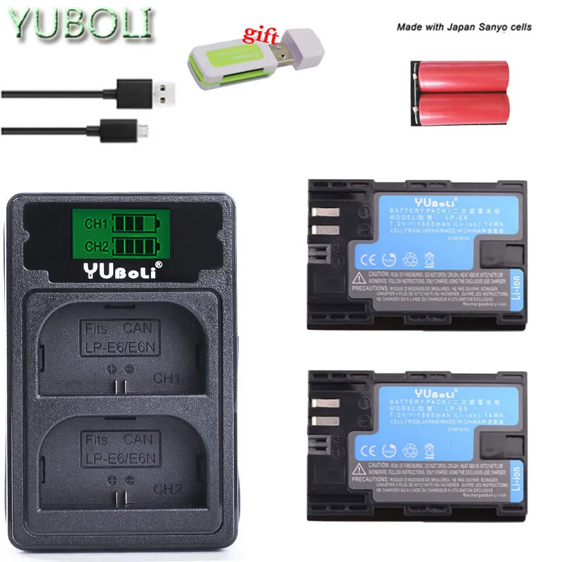 charger and 2battery Горячая Распродажа 2x LP-E6 LP E6 LPE6 LP-E6N Аккумулятор для камеры Canon 5D Mark II III 7D 60D EOS 6D 70D 80D аксессуары для canon - Цвет: charger and 2battery