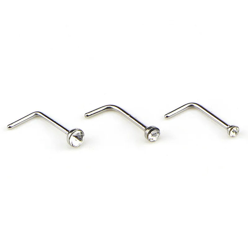 

40/60pcs/set Crystal Nose Ring Charm Stainless Steel CZ Crystal L Shape Nose Ring Body Piercing Stud