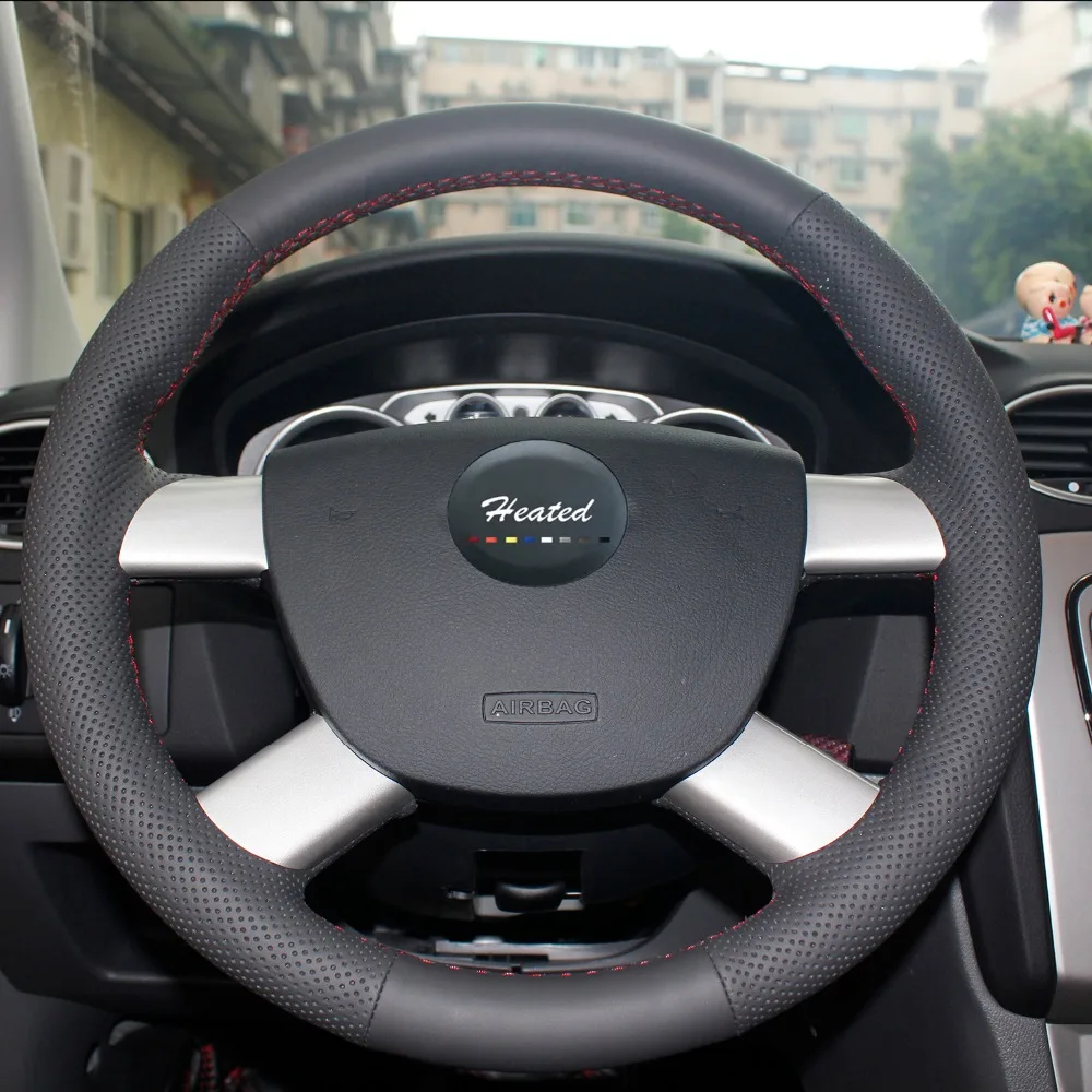 Пояса из натуральной кожи рулевого колеса автомобиля крышки для Ford Focus 2 2005 2011