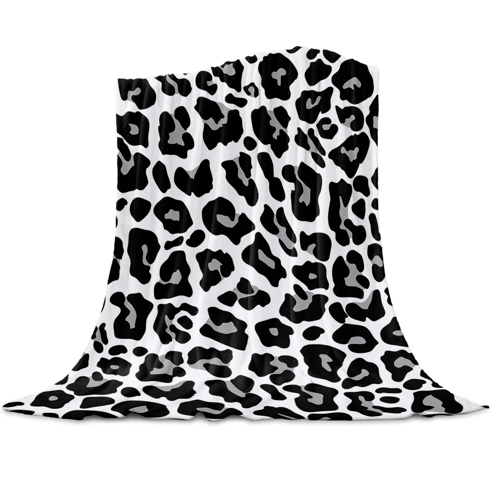 

Black And White Leopard Skin Texture Throw Blanket for Sofa Christmas Decoration Bedspread Portable Microfiber Flannel Blanket