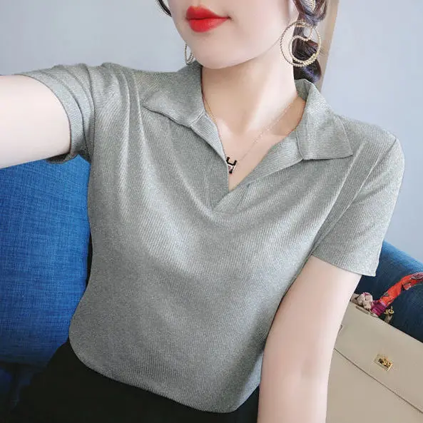 

2021 summer new Polo neck short sleeve T-shirt for women