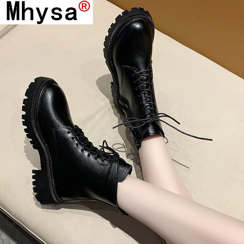 

Winter Women Ankle Boots Black Leather 2021 Fashion Autumn Warm Fur Motorcycle Non-slip Waterproof Female Platform Boots Shoes