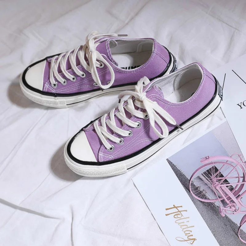 

Girl Shoes Casual Lavender Light Purple Beautiful Sneakers All Match Solid Color Lace Up Flat Heel Canvas Shoes Students 35-40