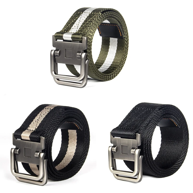 

Men Fashion Double Ring Buckle Belt Nylon Canvas Belt Youth Canvas Outdoor Belt