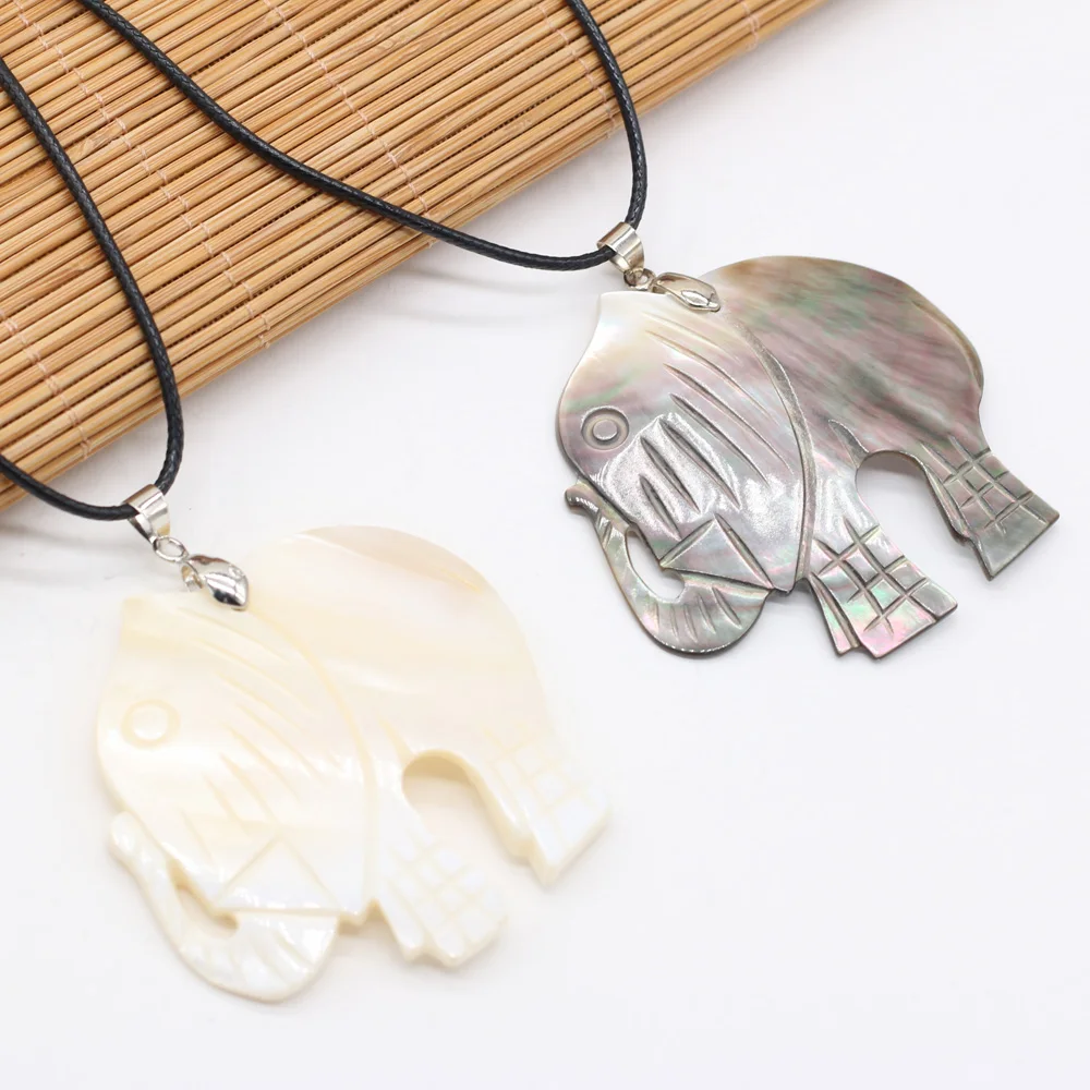 

Natural Shell Alloy Pendant Necklace Elephant-shaped Cute Animal Handmade Crafts DIY Necklaces Sweater Chain Accessories Making