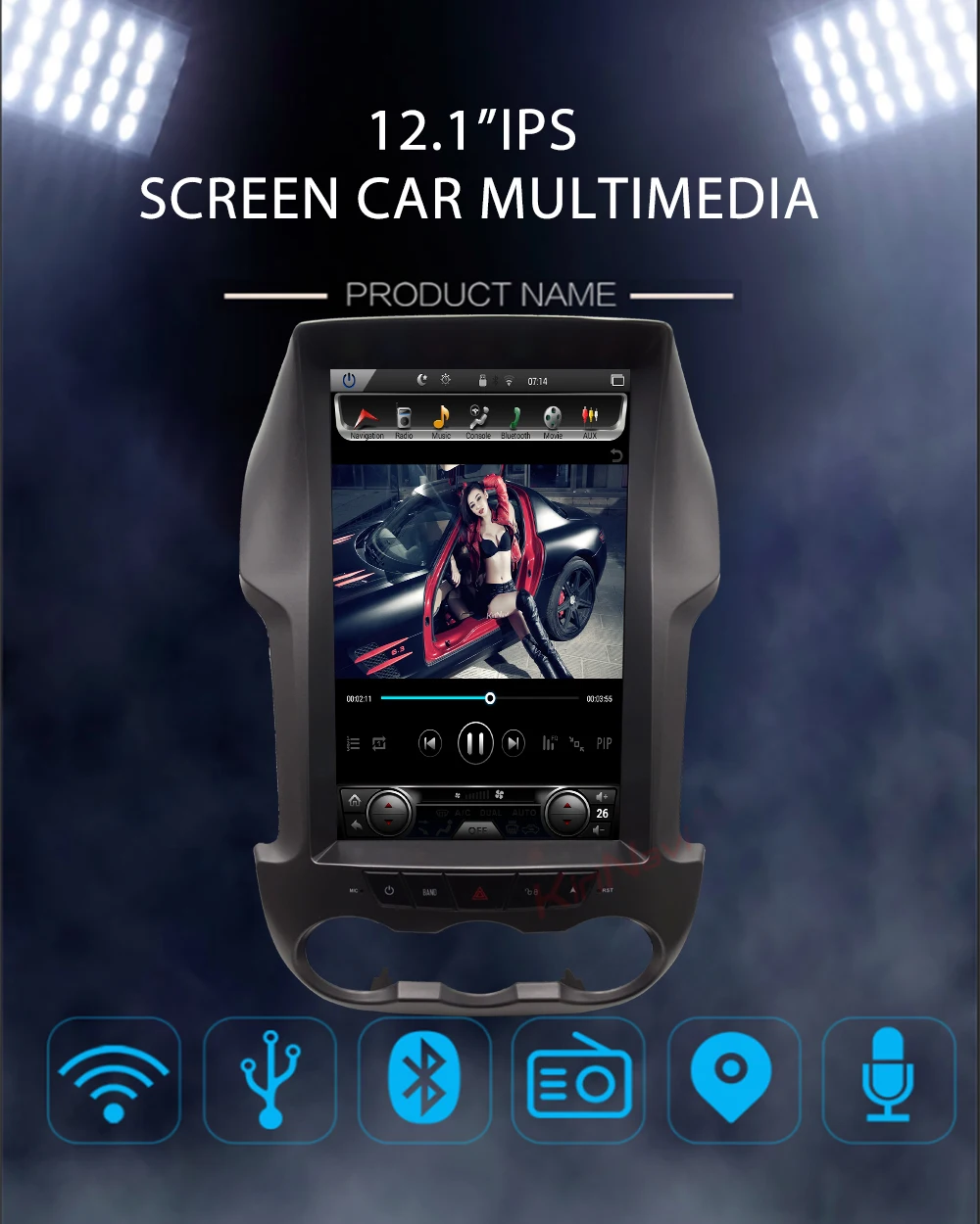 KiriNavi Telsa стиль вертикальный экран 12,1 ''2 Din Android 8,1 Автомагнитола для Ford Ranger автомобильный мультимедийный dvd-плеер 2012- wifi