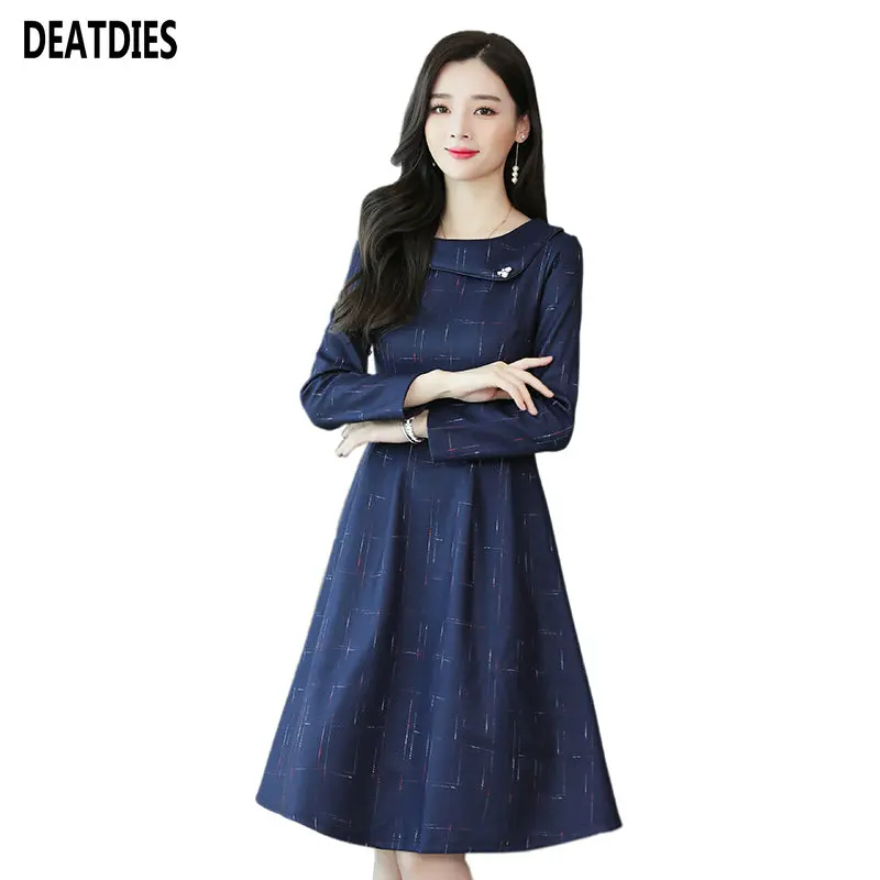 2019 осенне зимнее платье с принтом женское элегантное ТРАПЕЦИЕВИДНОЕ круглым