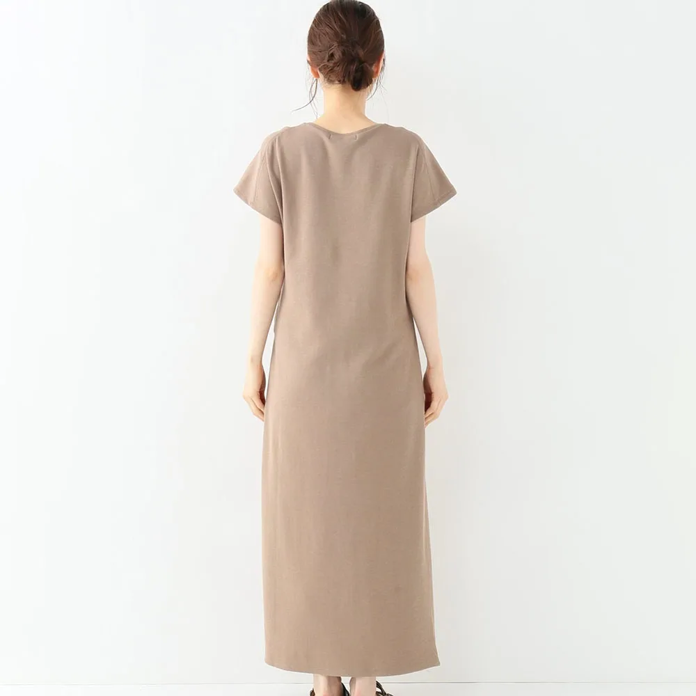 

Dress Ribbon Round Neck Maxi Length Short Sleeve Ladies Fashion Pullover Plain Adult H Line Women Japanese Korean Summer Wear
