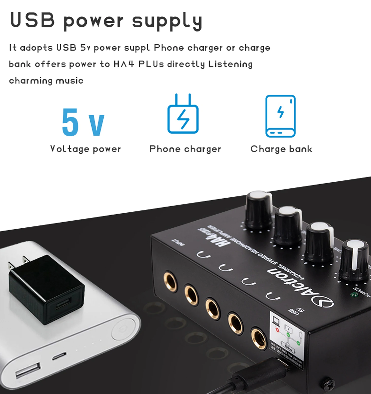 

HA4PLUS Compact 4 Channels Mini Stereo Headphone Amplifier Portable Recording Earphone Amplifier