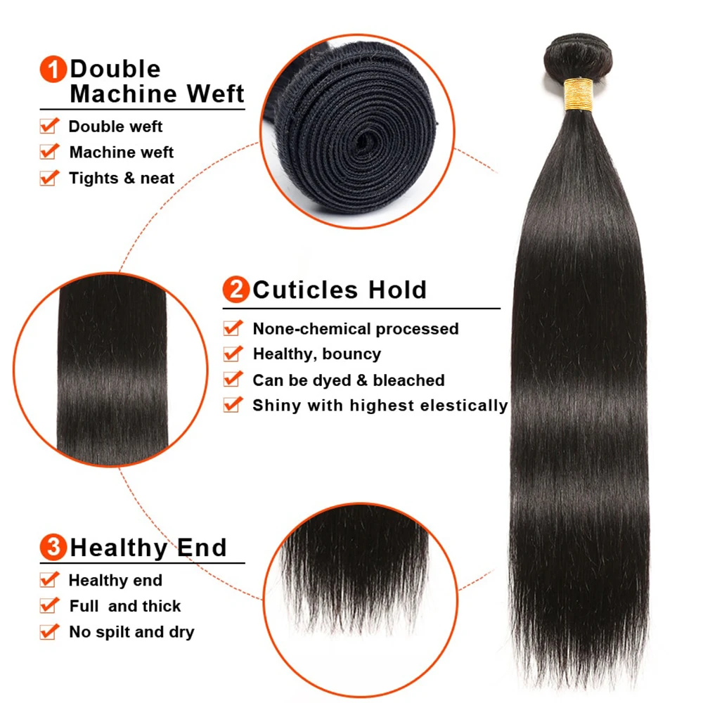 Straight Human Hair Bundles 26 28 30 Inch Brazilian Hair Weave Bundles For Women Natural Hair Extensions 3 4 Bundles Thick Remy