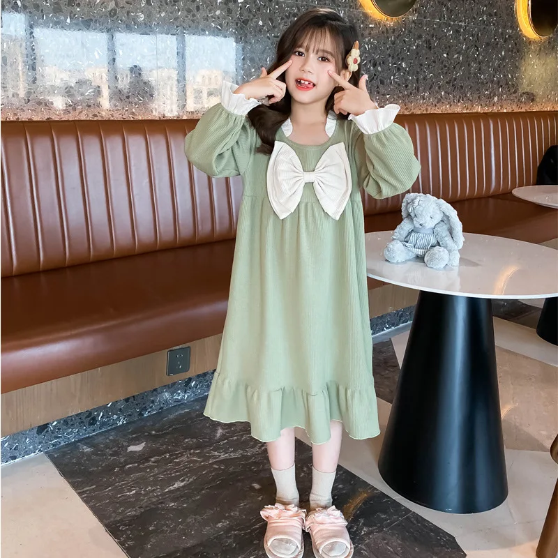 

Ночное платье из чистого хлопка для девочек, свежая зеленая семейная одежда для мам и детей, длинная Пижама, одежда для сна принцессы, Q2T21119, в...
