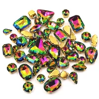 free shipping 50pcsbag mixed shape crystal glass rhinestones rainbow color faltback sew on rhinestones diy clothing accessories