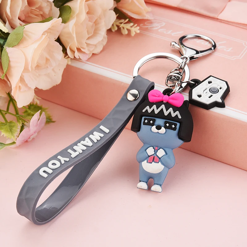 Модный брелок для ключей с изображением собаки утки кролик в виде животных