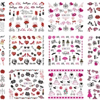 12pcssheet red lips valentines water transfer decals ultra thin animal dog peacock floret decals diy nail adorn water stickers