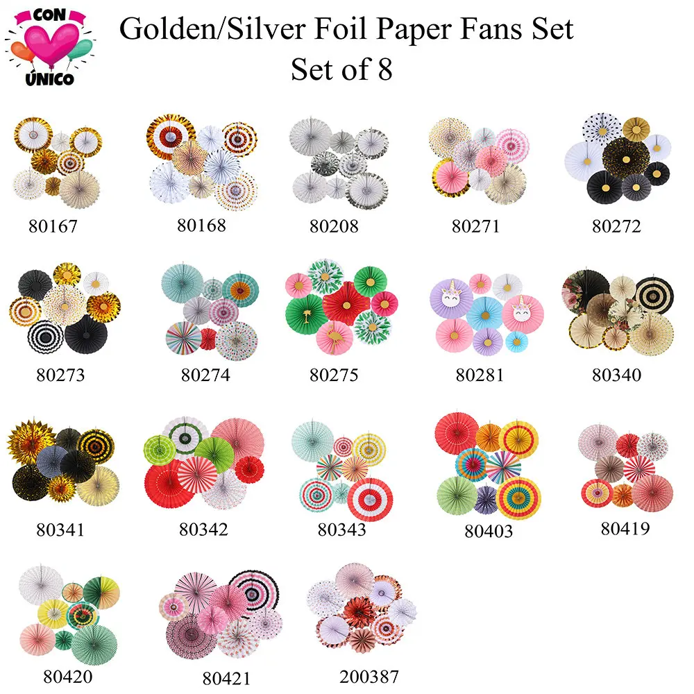 Набор из 6 вееров розовой золотой фольги для украшения свадьбы дня рождения