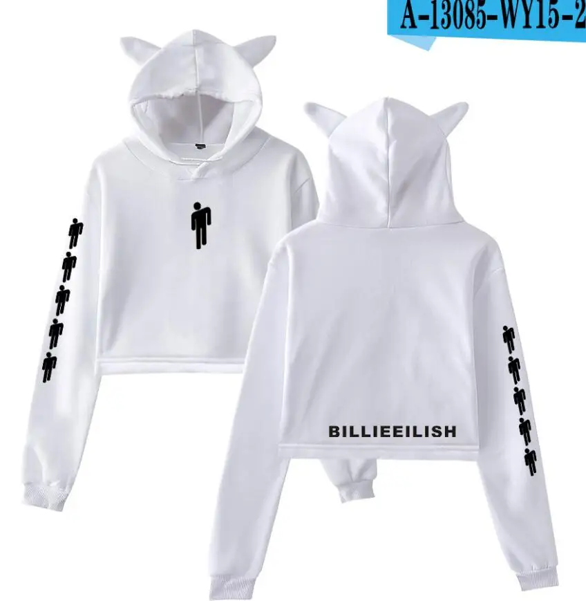Kpop Billie Eilish Женская толстовка укороченный топ с кошачьими ушками и капюшоном мягкая Толстовка Harajuku зимние женские толстовки открытые Большие размеры 4XL - Цвет: model 2