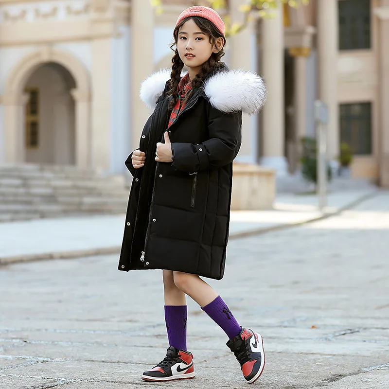 2019 г. Детская зимняя куртка для девочек плотные Длинные теплые пальто Модная