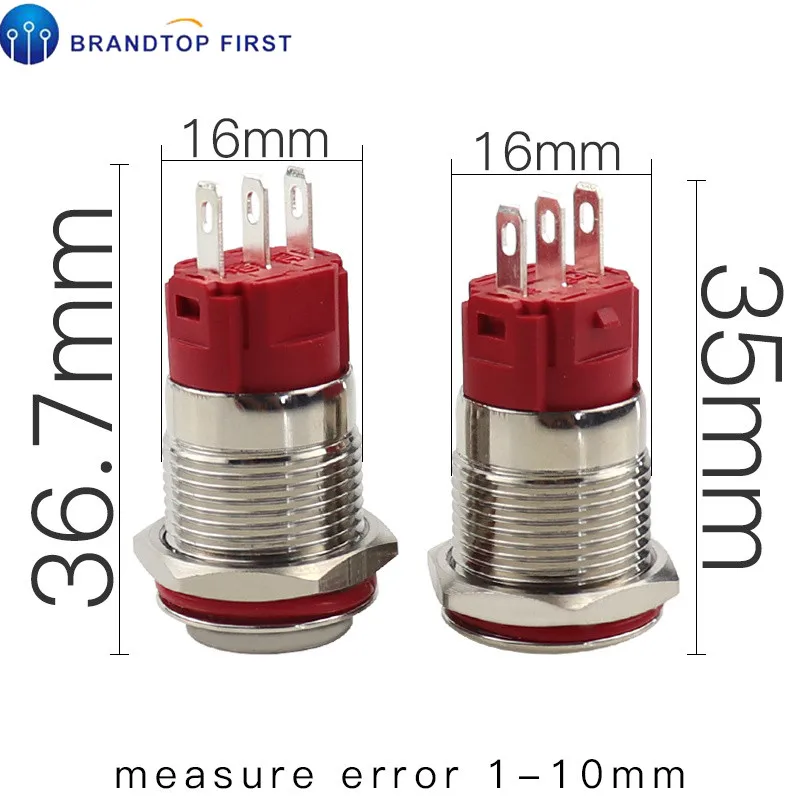 16 мм 19 Мгновенный металлический кнопочный переключатель самоблокирующаяся 3