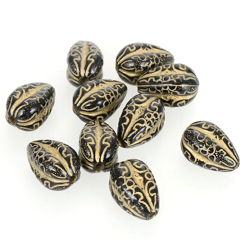 Black with Gold 40 шт. 13x19 мм акриловые каплевидные бусины Античного Дизайна в полоску, в форме капли воды, в форме груши, шармы для изготовления ювелирных изделий своими руками - Цвет: Black with Gold