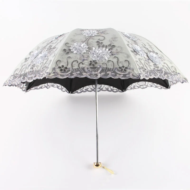 

The new folding umbrella embroidered lace double vinyl three fold umbrella anti-ultraviolet sunny umbrella