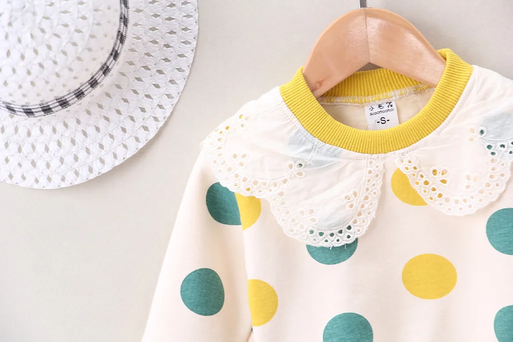 Toddler Baby Kids Girls Ruffles Dot Print Pullover Tops T-shirt Casual Clothes Children's Sweater Hoodie Autumn Winter