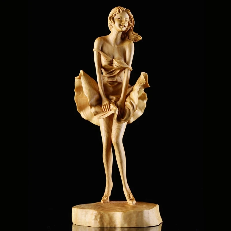 

18 см статуя Монро из бокса, китайская деревянная скульптура, деревянное украшение, нежная фигурка, домашний декор, деревянные декоративные ...