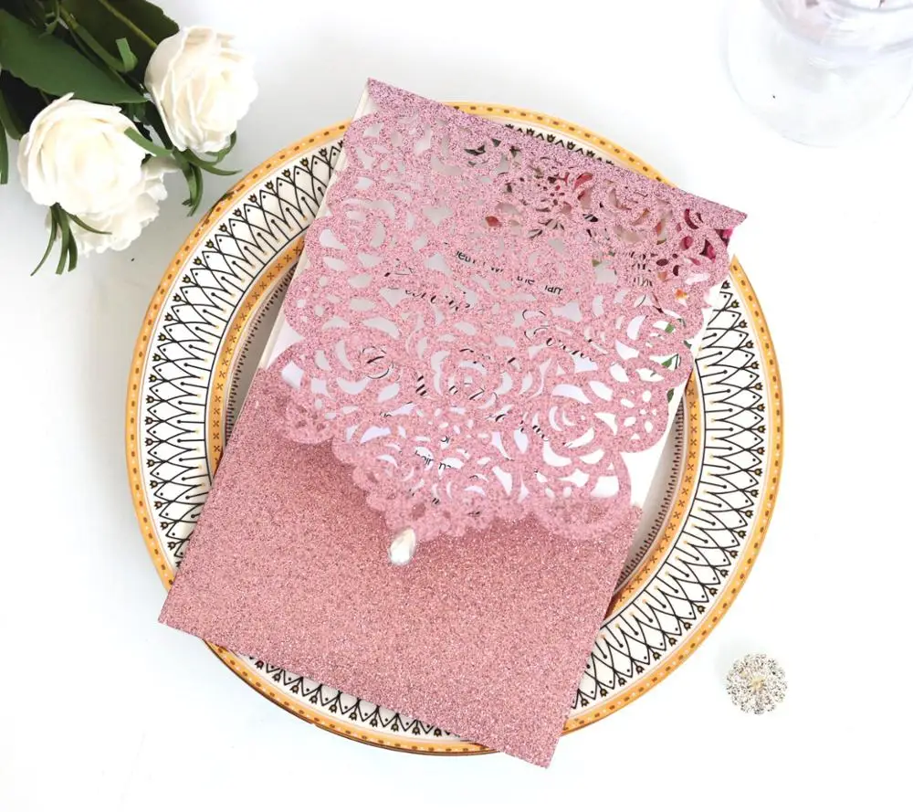 Серебристые золотые Синие Блестящие Свадебные Пригласительные открытки с