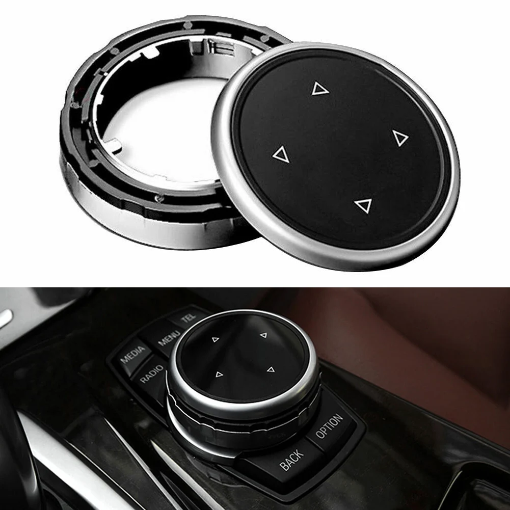 

1pcs Multimedia knob cover Black Button Trim ABS Black+Silver Accessory