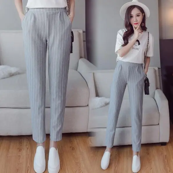 2020 женские полосатые шаровары летние свободные брюки с эластичной талией узкие