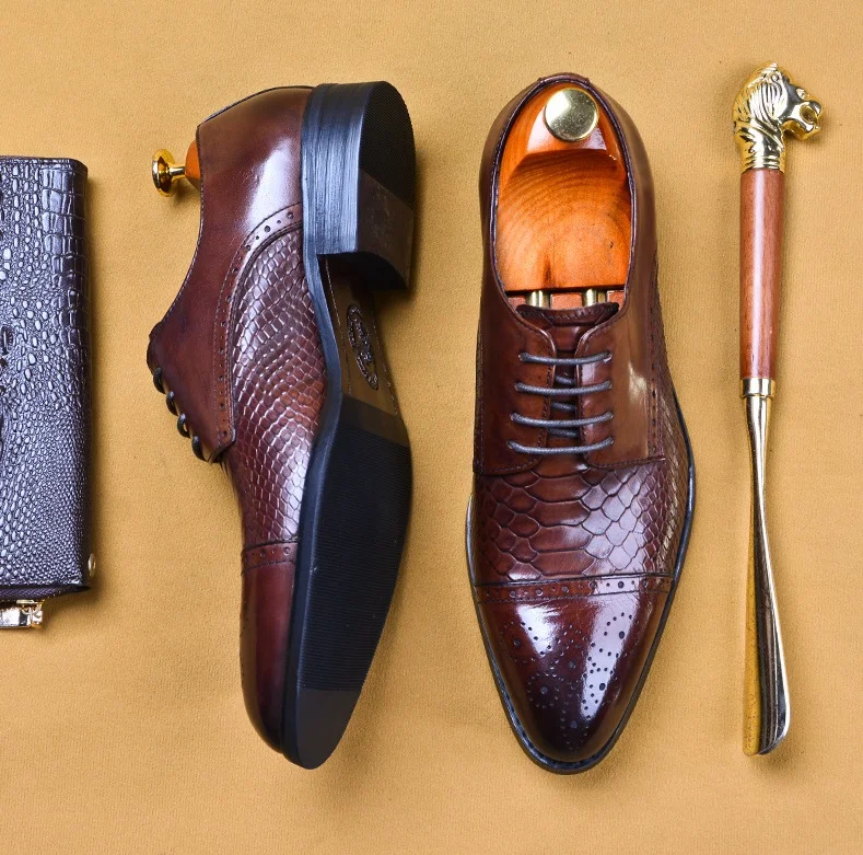 Мужской рисунок под змеиную кожу Формальные модельные туфли свадебные с