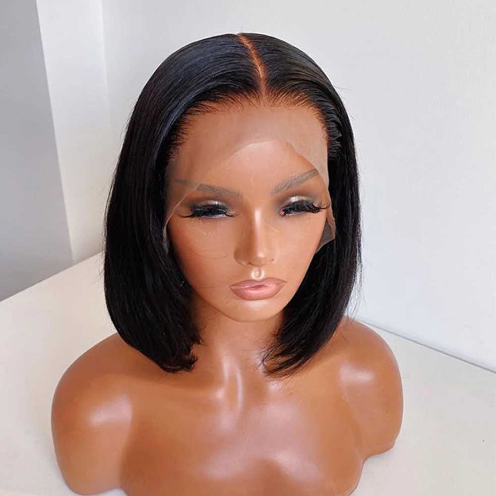 

Black Bob Silky Straight Synthetic Lace Front Wig Glueless Heat Resistant Fiber Hair Natural Hairline For Women Wigs