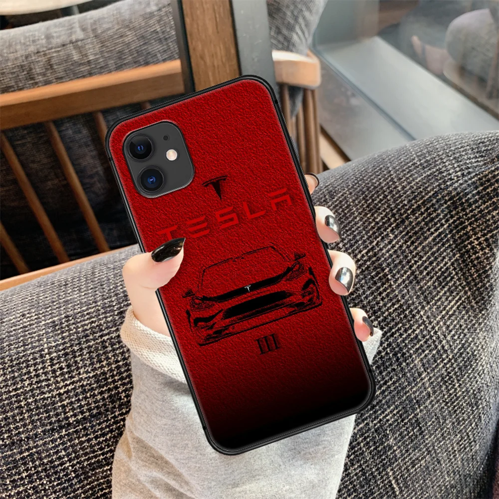 

Teslas car logo Phone Case Cover Hull For iphone 5 5s se 2020 6 6s 7 8 12 mini plus X XS XR 11 PRO MAX black Funda 3D Cover
