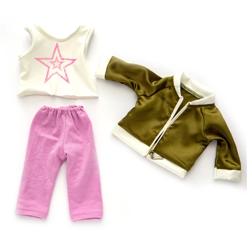 

43 cm Doll Clothes Five-pointed Star Suit Jacket +T-shirt +Trpusers Reborn Toys for Girls for American Girl Doll Clothes Purses