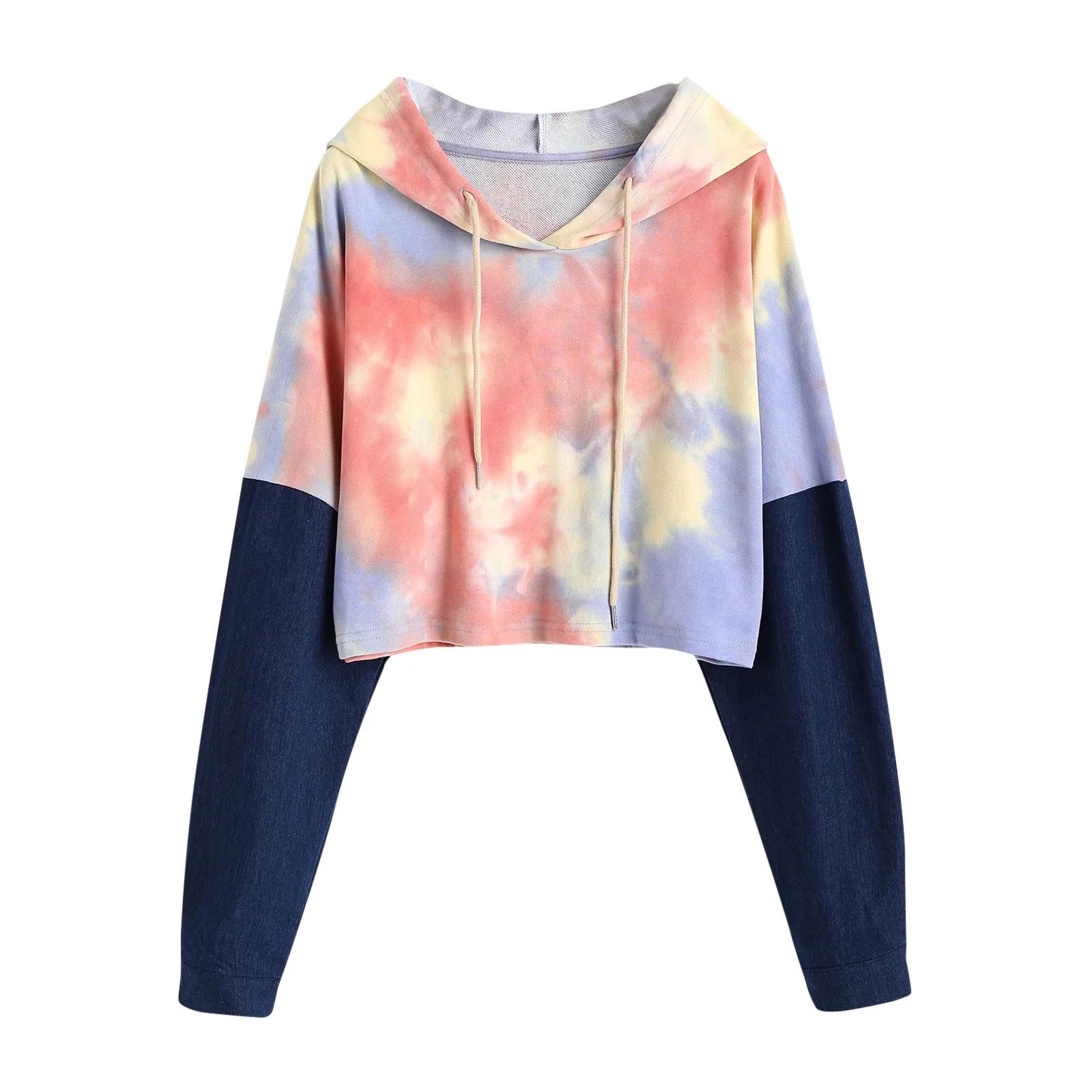 Women Hoodie Long Sleeve Tie-dye Print Patchwork Casual Hoodie Pullover Sweatshirt Top Streetwear Women Oversized Hoodies
