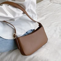 cute solid color small pu leather shoulder bags for women 2021 simple handbags and purses female travel totes