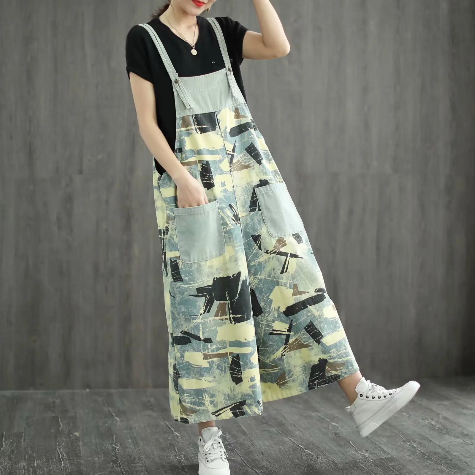 Женский джинсовый комбинезон в стиле ретро универсальный с широкими штанинами