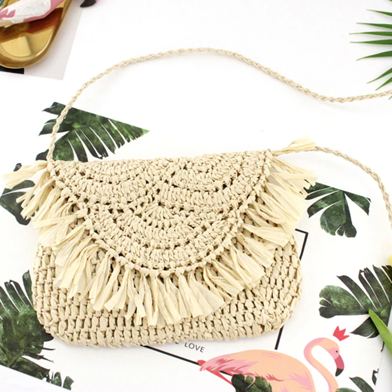 Новая женская Соломенная Летняя Сумка Пляжная мода из ротанга на плечо плетеный