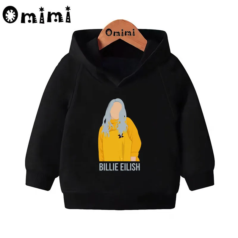 Детские толстовки с принтом Billie Eilish; Детские повседневные толстовки с капюшоном; пуловер для малышей; топы для маленьких девочек и мальчиков; осенняя одежда; KMT4569