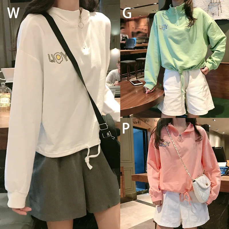 

Sweatshirt Women Clothes Casual Warm Cartoon Pullover Spring Autumn Lapel Long Sleeve Tops With Zipper