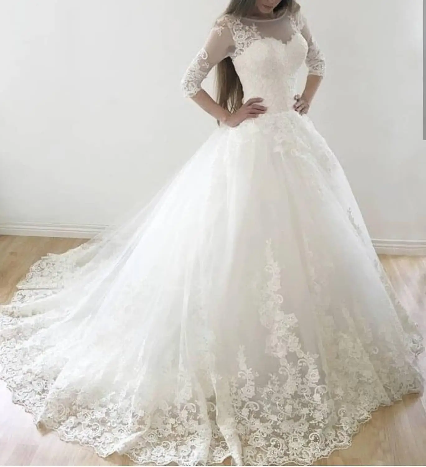 Женское свадебное платье из тюля Robe de mariee винтажное кружевное с коротким рукавом