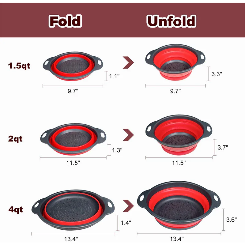 

Walfos Foldable Drain Silicone Basket Colander Fruit Vegetable Washing Basket Strainer Collapsible Drainer Kitchen Storage Tools