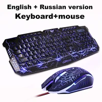 Комбинация для игровой клавиатуры и мыши En, проводная, водонепроницаемая, с подсветкой, синяя, красная, фиолетовая, русская