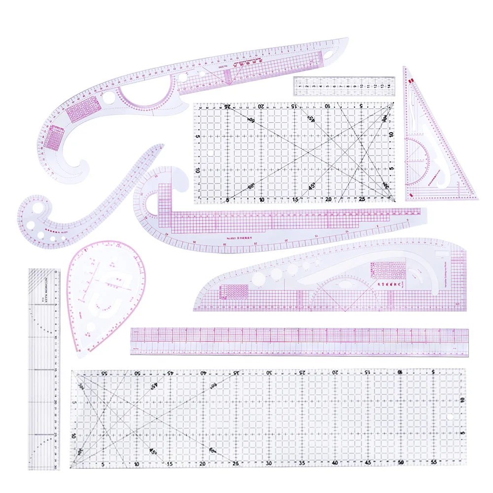 

11PCS Clear Scale Acrylic Straight Ruler PVC Curve Cutting Rulers Yardstick Measure Dressmaking Sewing Clothing Rulers