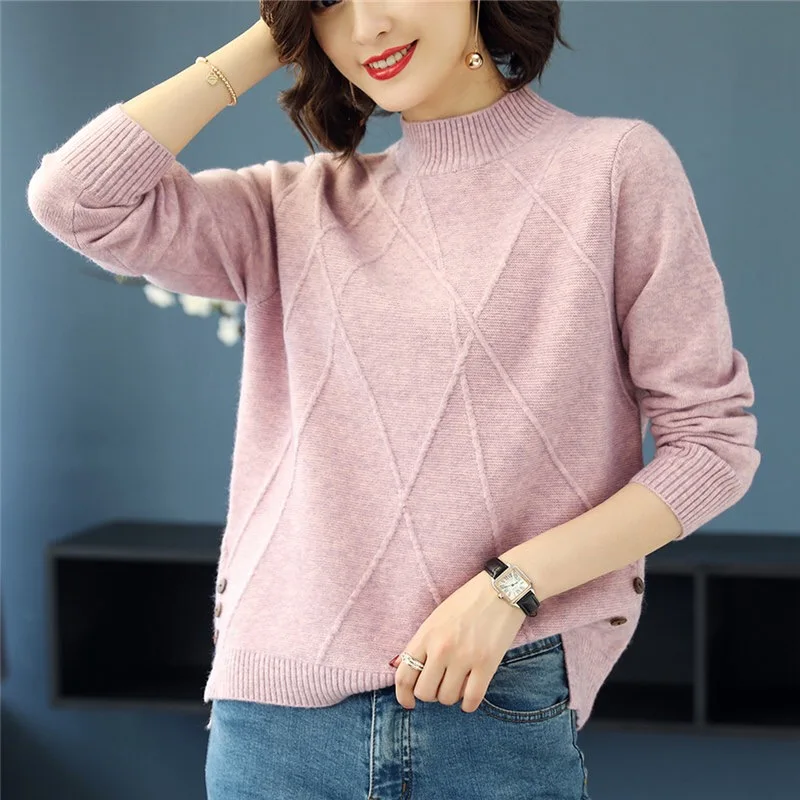 

Women's Sweater Fashion Long Sleeve Top Casual Solid O-neck Cotton Autumn Winter New Korean Loose Lady Clothing Houthion